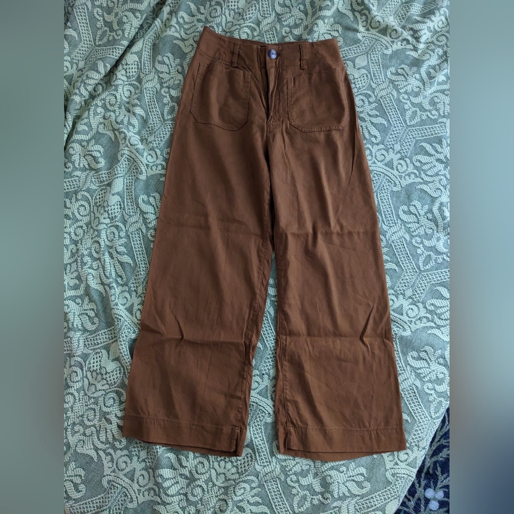 Maeve Colette Brown Rust Wide Leg Pants Trouser Anthropologie